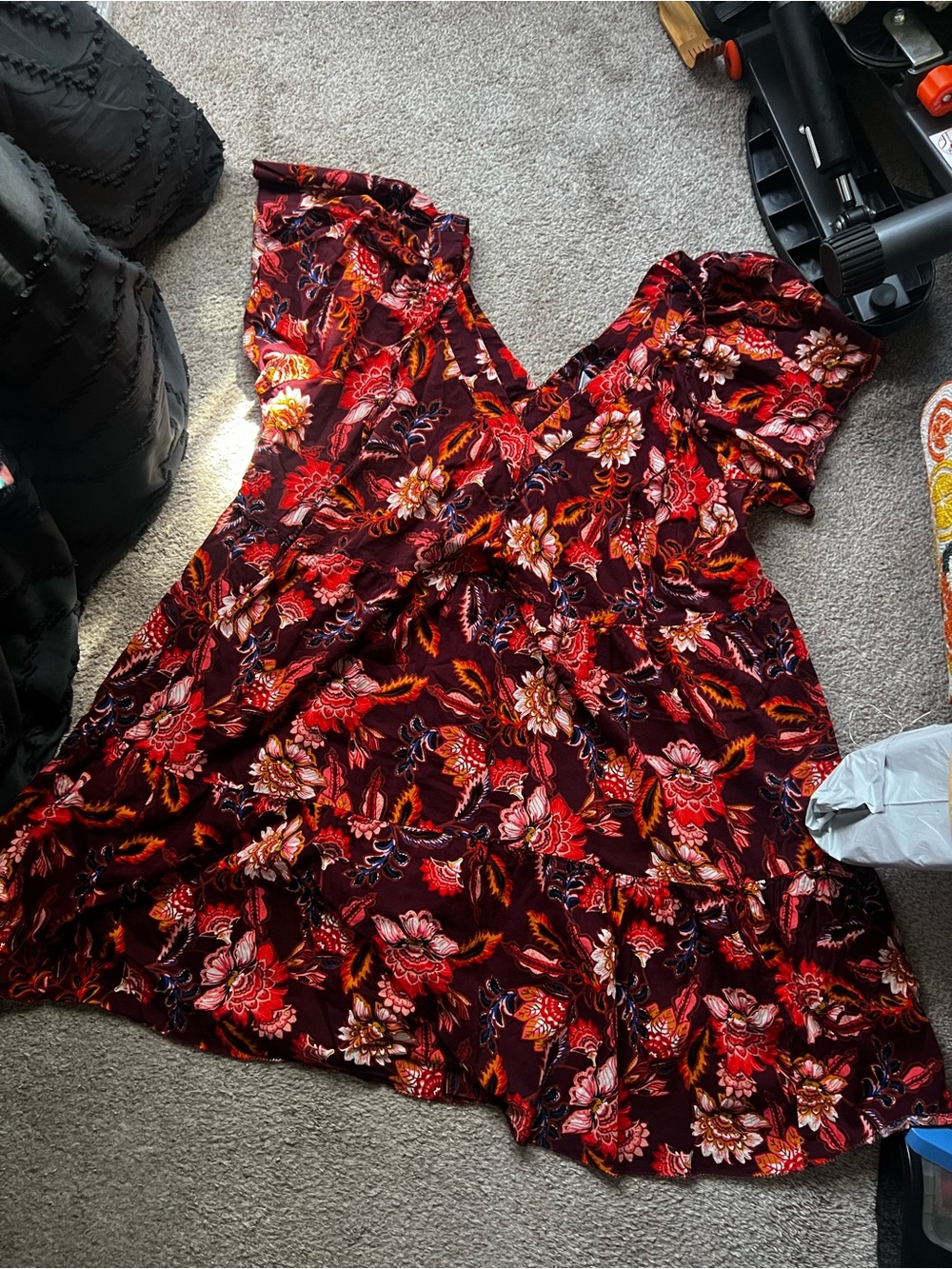 Old Navy Burgundy Floral V-Neck dress